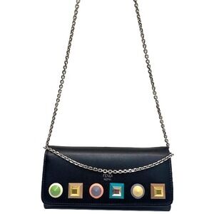 Fendi Chain Wallet Bag Long Studs Black Leather